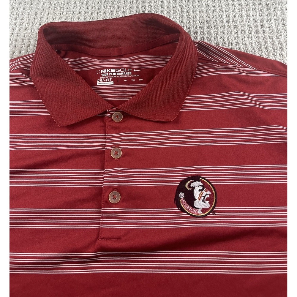 Nike Florida State Seminoles Polo Shirt Mens XXL Red Striped Dri Fit Golf